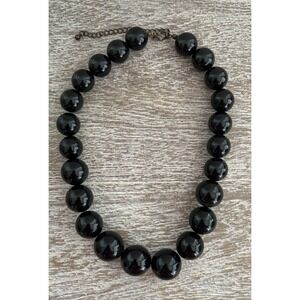 Vintage Black Chunky Oval Plastic Bead Choker Necklace Retro Y2K Statement Goth
